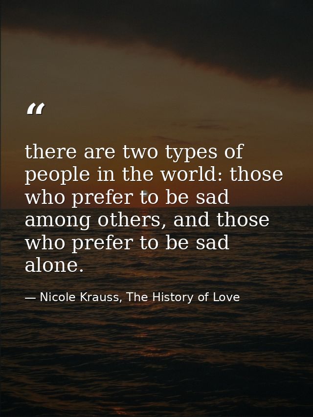 there are two types of people in the world: those who prefer to be sad among others, and those who prefer to be sad alon — Nicole Krauss, The History of Love
