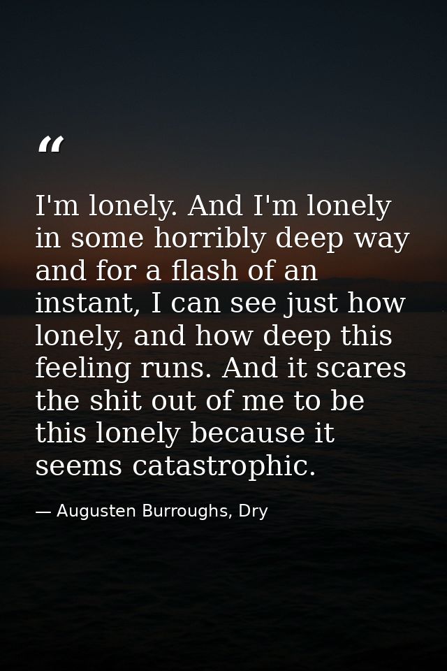 I'm lonely. And I'm lonely in some horribly deep way and for a flash of an instant, I can see just how lonely, and how d — Augusten Burroughs, Dry