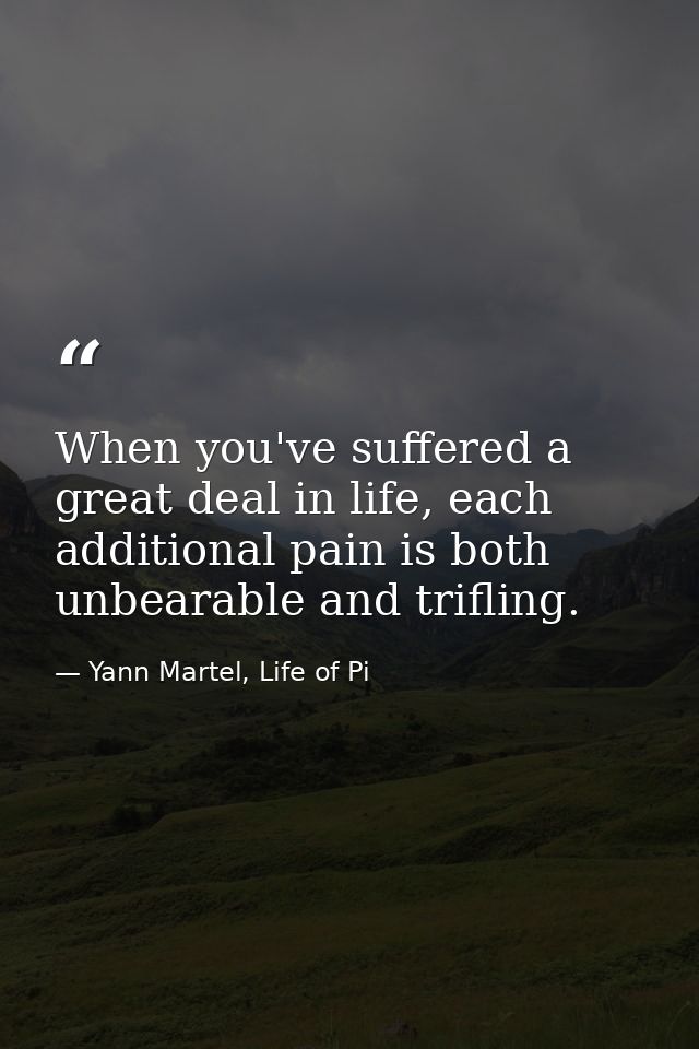 When you've suffered a great deal in life, each additional pain is both unbearable and trifling. — Yann Martel, Life of Pi