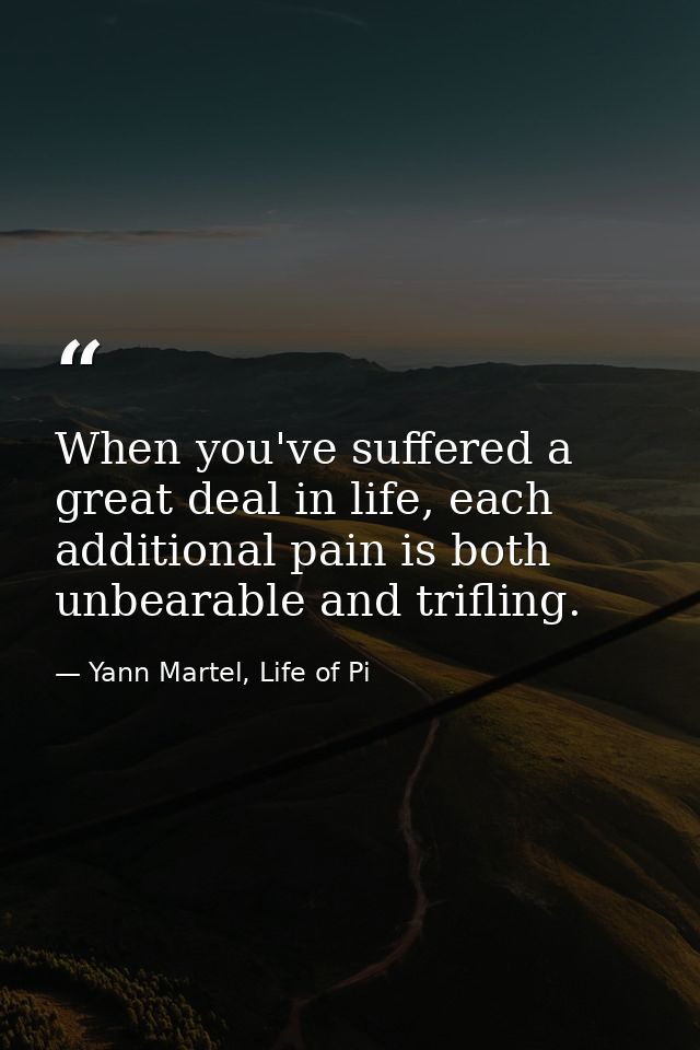 When you've suffered a great deal in life, each additional pain is both unbearable and trifling. — Yann Martel, Life of Pi
