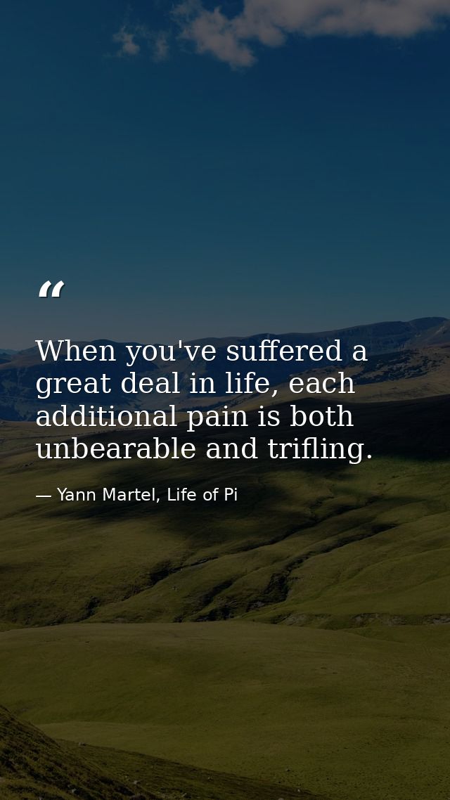 When you've suffered a great deal in life, each additional pain is both unbearable and trifling. — Yann Martel, Life of Pi