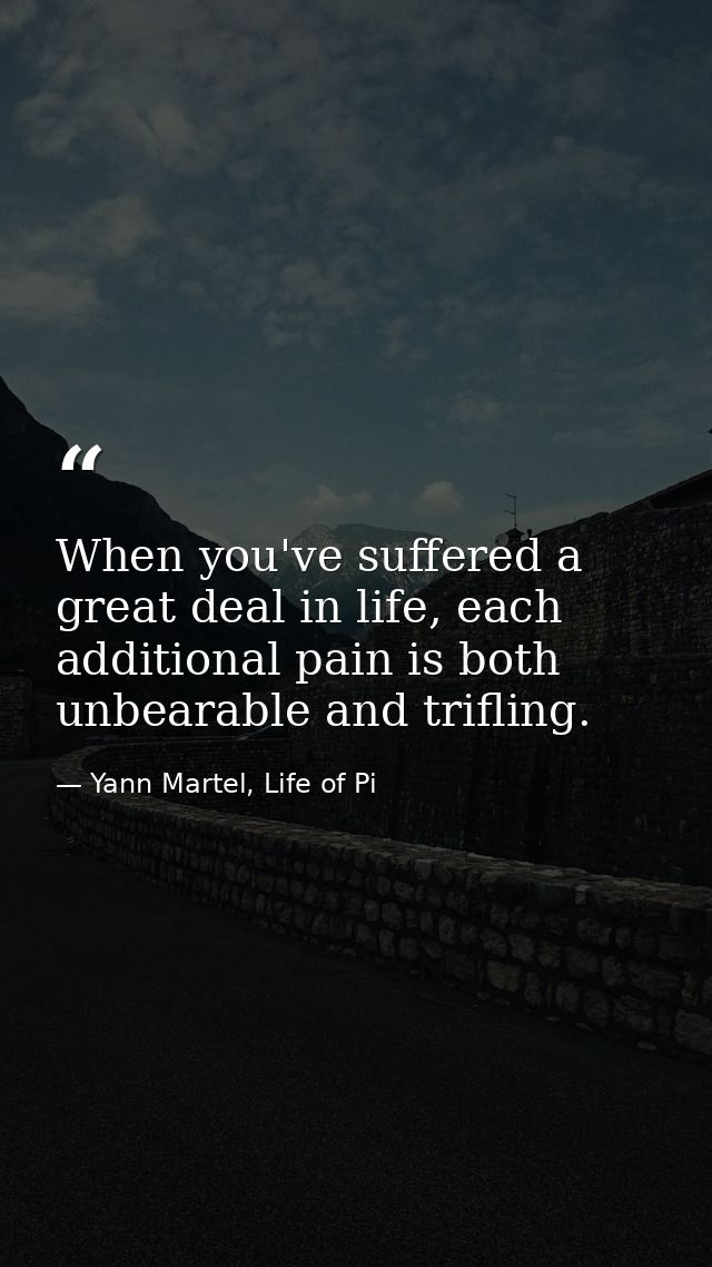 When you've suffered a great deal in life, each additional pain is both unbearable and trifling. — Yann Martel, Life of Pi