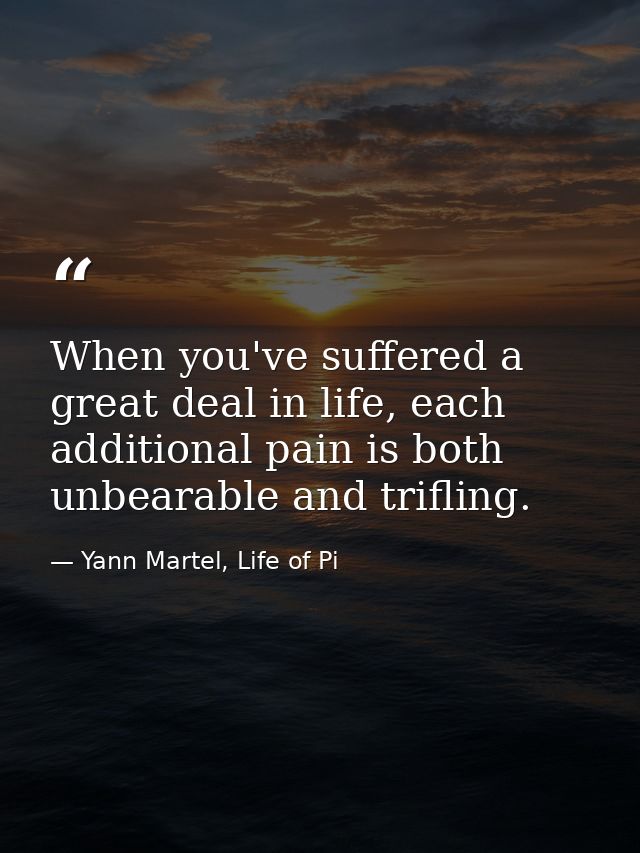 When you've suffered a great deal in life, each additional pain is both unbearable and trifling. — Yann Martel, Life of Pi