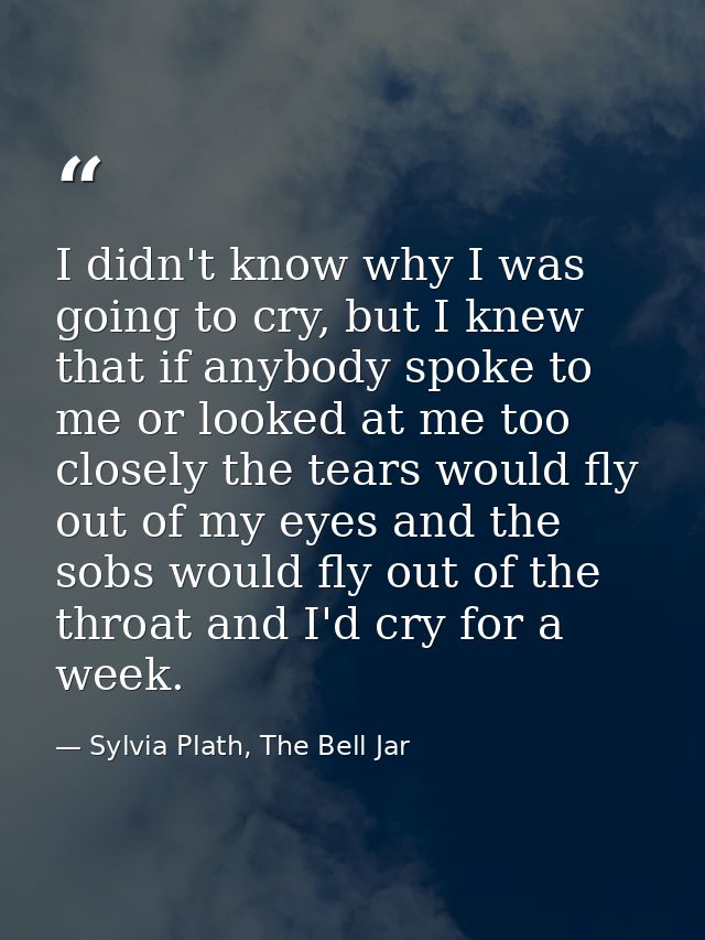 I didn't know why I was going to cry, but I knew that if anybody spoke to me or looked at me too closely the tears would — Sylvia Plath, The Bell Jar
