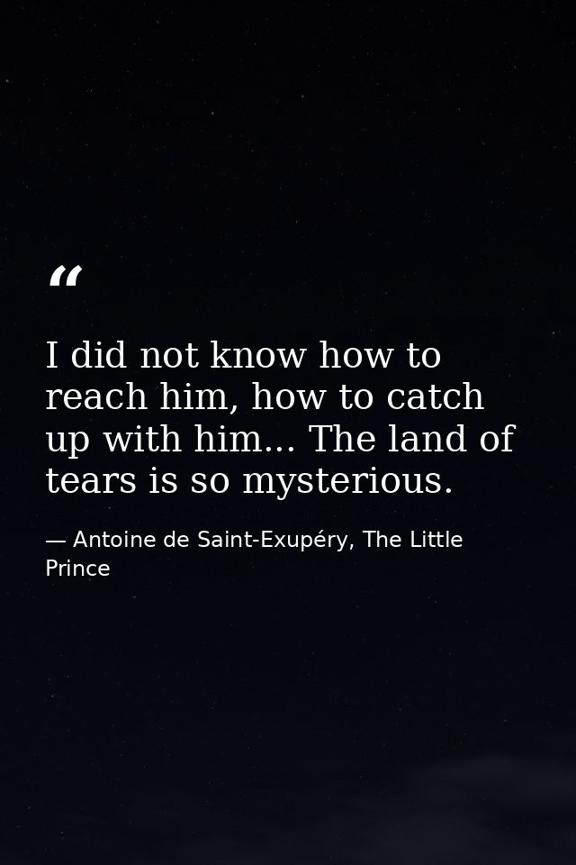 I did not know how to reach him, how to catch up with him... The land of tears is so mysterious. — Antoine de Saint-Exupéry, The Little Prince