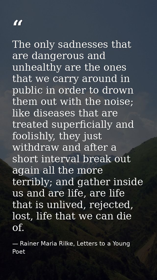 The only sadnesses that are dangerous and unhealthy are the ones that we carry around in public in order to drown them o — Rainer Maria Rilke, Letters to a Young Poet