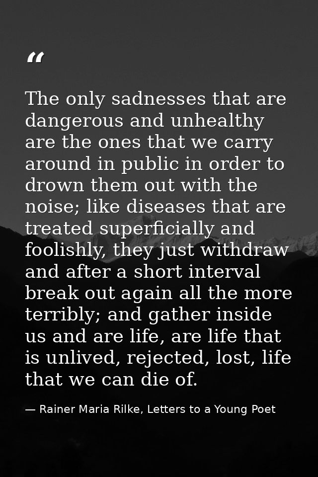 The only sadnesses that are dangerous and unhealthy are the ones that we carry around in public in order to drown them o — Rainer Maria Rilke, Letters to a Young Poet