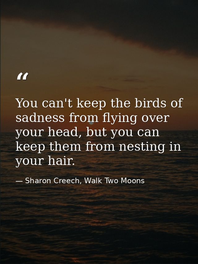 You can't keep the birds of sadness from flying over your head, but you can keep them from nesting in your hair. — Sharon Creech, Walk Two Moons