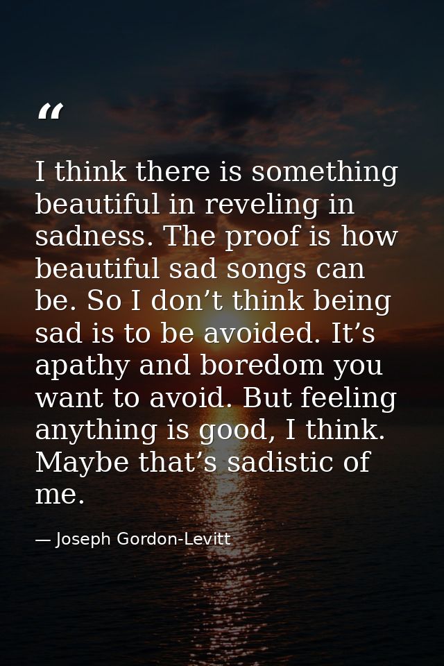 I think there is something beautiful in reveling in sadness. The proof is how beautiful sad songs can be. So I don’t thi — Joseph Gordon-Levitt