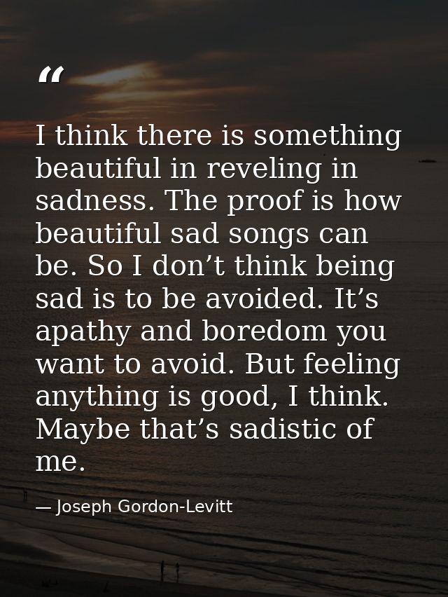 I think there is something beautiful in reveling in sadness. The proof is how beautiful sad songs can be. So I don’t thi — Joseph Gordon-Levitt