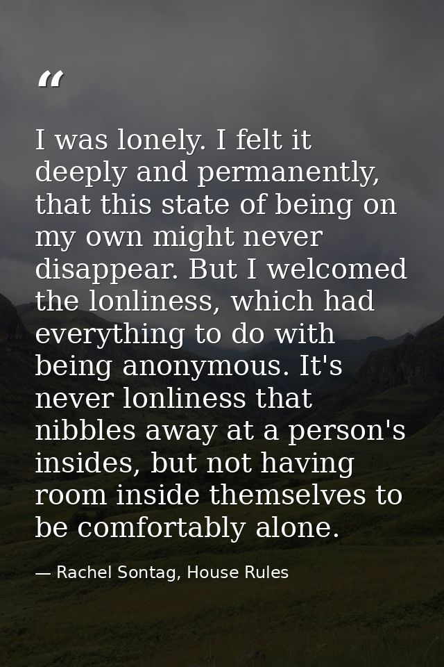 I was lonely. I felt it deeply and permanently, that this state of being on my own might never disappear. But I welcomed — Rachel Sontag, House Rules