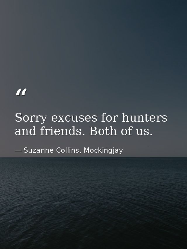 Sorry excuses for hunters and friends. Both of us. — Suzanne Collins, Mockingjay