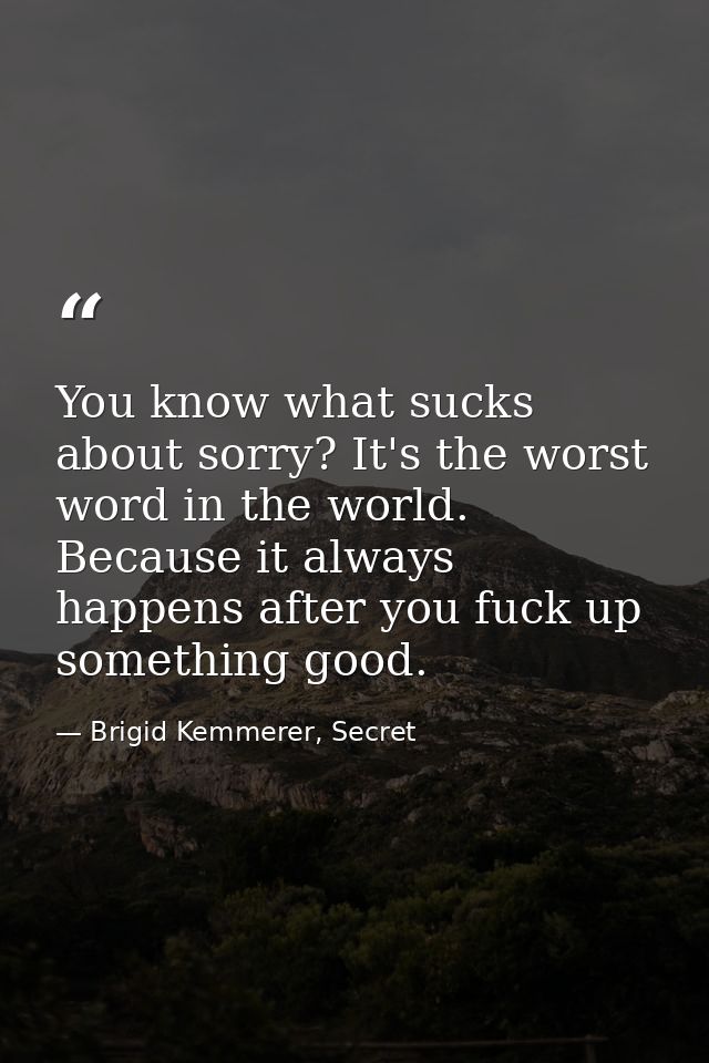 You know what sucks about sorry? It's the worst word in the world. Because it always happens after you fuck up something — Brigid Kemmerer, Secret