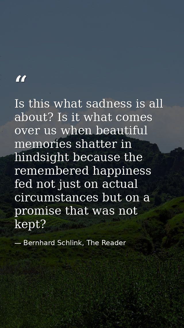 Is this what sadness is all about? Is it what comes over us when beautiful memories shatter in hindsight because the rem — Bernhard Schlink, The Reader