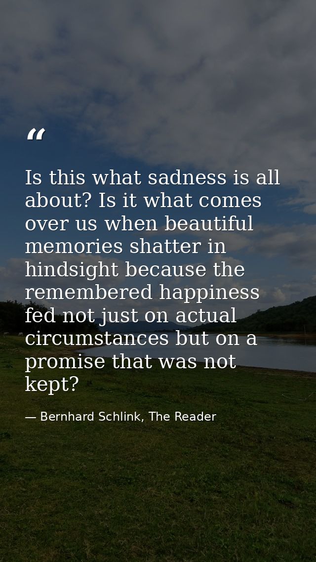 Is this what sadness is all about? Is it what comes over us when beautiful memories shatter in hindsight because the rem — Bernhard Schlink, The Reader