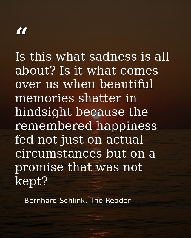 Is this what sadness is all about? Is it what comes over us when beautiful memories shatter in hindsight because the rem — Bernhard Schlink, The Reader
