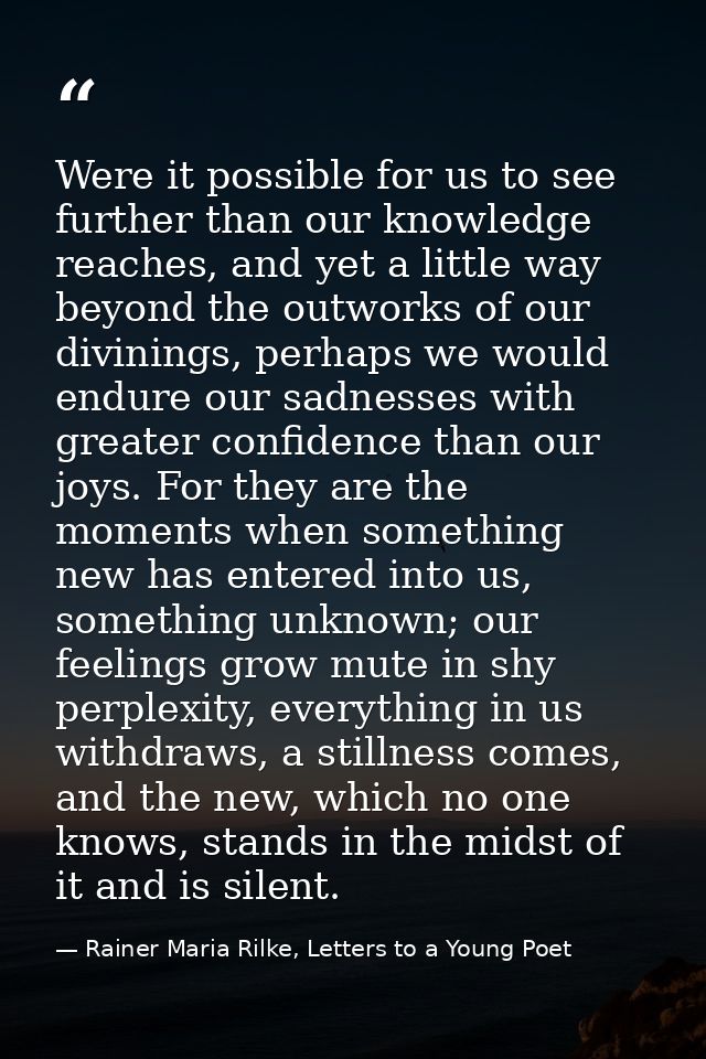 Were it possible for us to see further than our knowledge reaches, and yet a little way beyond the outworks of our divin — Rainer Maria Rilke, Letters to a Young Poet