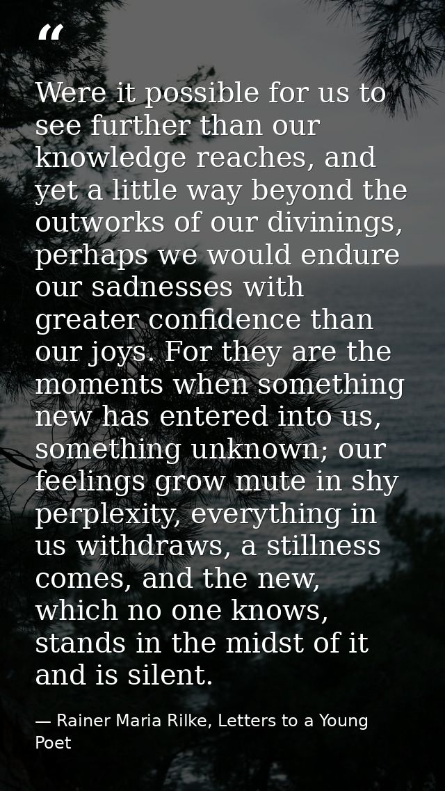 Were it possible for us to see further than our knowledge reaches, and yet a little way beyond the outworks of our divin — Rainer Maria Rilke, Letters to a Young Poet