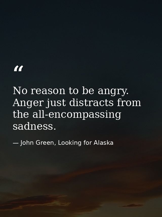 No reason to be angry. Anger just distracts from the all-encompassing sadness. — John Green, Looking for Alaska