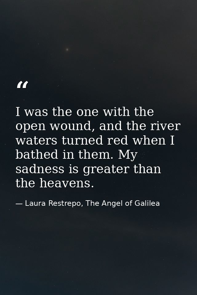 I was the one with the open wound, and the river waters turned red when I bathed in them. My sadness is greater than the — Laura Restrepo, The Angel of Galilea