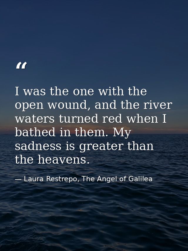 I was the one with the open wound, and the river waters turned red when I bathed in them. My sadness is greater than the — Laura Restrepo, The Angel of Galilea