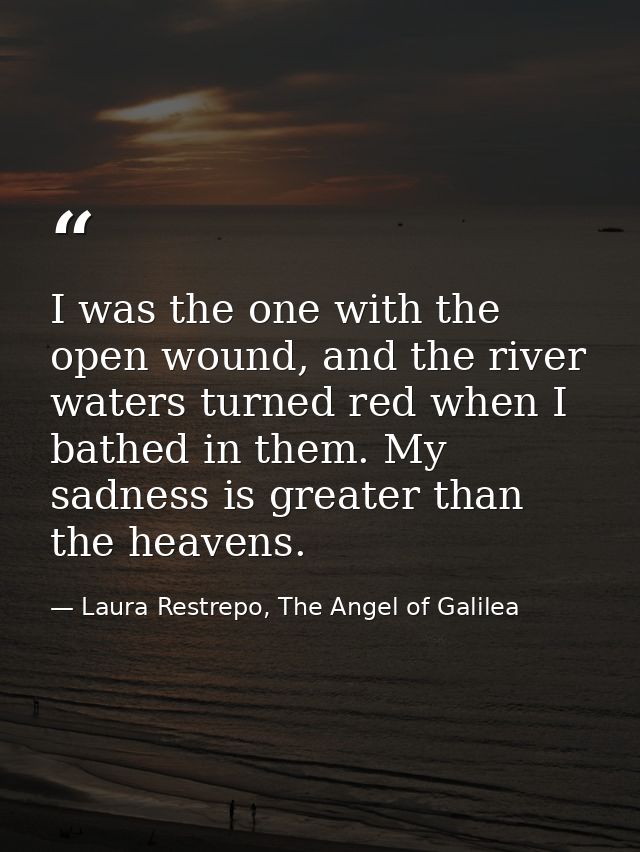 I was the one with the open wound, and the river waters turned red when I bathed in them. My sadness is greater than the — Laura Restrepo, The Angel of Galilea