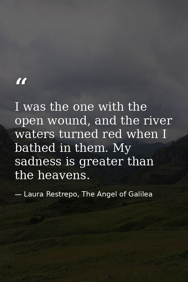 I was the one with the open wound, and the river waters turned red when I bathed in them. My sadness is greater than the — Laura Restrepo, The Angel of Galilea