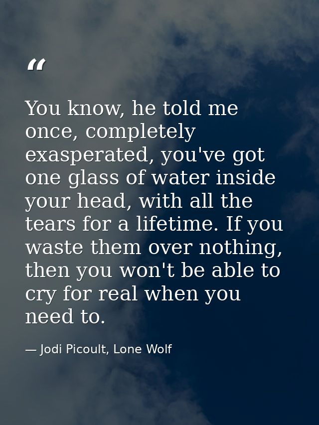 You know, he told me once, completely exasperated, you've got one glass of water inside your head, with all the tears fo — Jodi Picoult, Lone Wolf