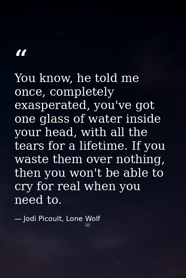 You know, he told me once, completely exasperated, you've got one glass of water inside your head, with all the tears fo — Jodi Picoult, Lone Wolf