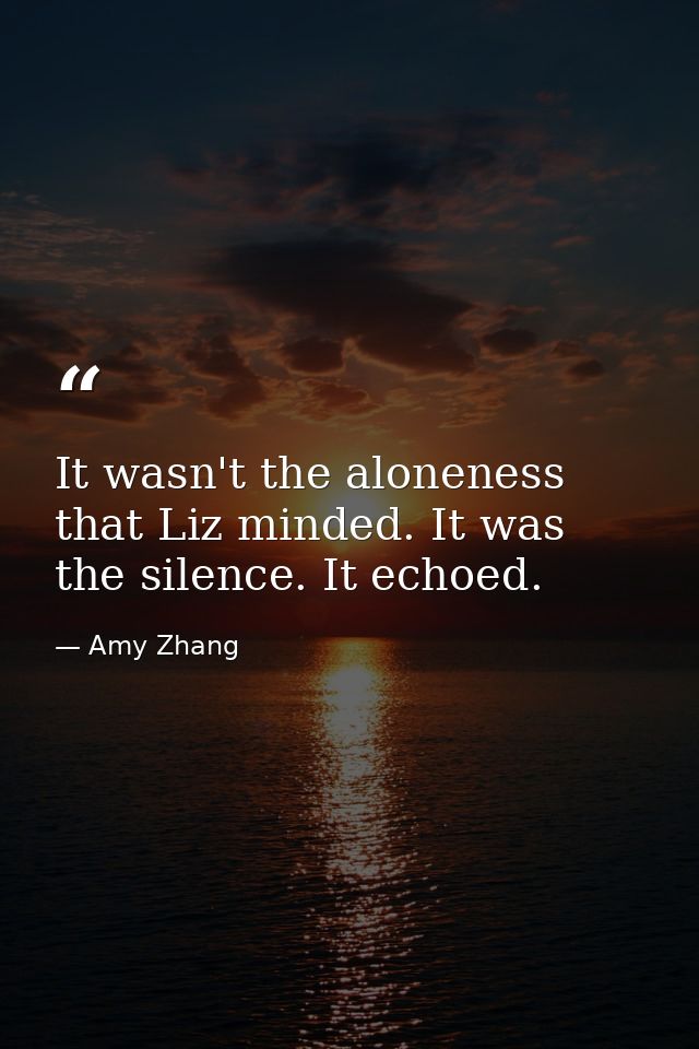 It wasn't the aloneness that Liz minded. It was the silence. It echoed. — Amy Zhang