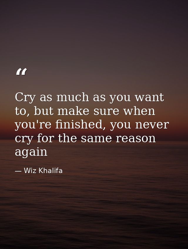 Cry as much as you want to, but make sure when you're finished, you never cry for the same reason again — Wiz Khalifa