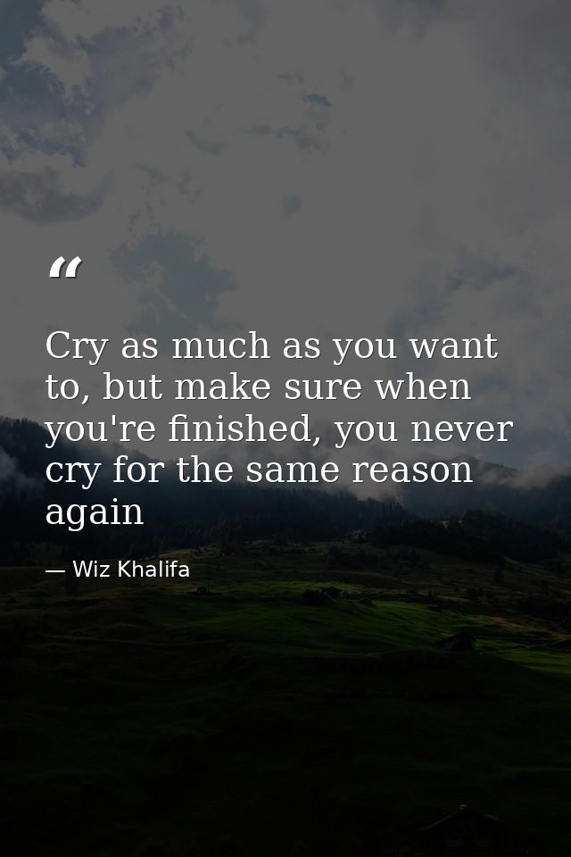 Cry as much as you want to, but make sure when you're finished, you never cry for the same reason again — Wiz Khalifa