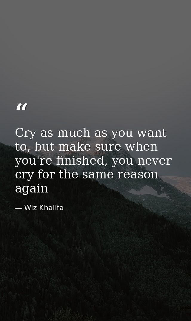 Cry as much as you want to, but make sure when you're finished, you never cry for the same reason again — Wiz Khalifa