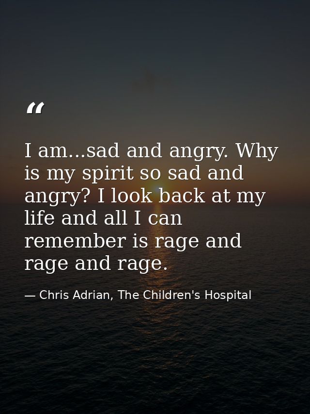 I am...sad and angry. Why is my spirit so sad and angry? I look back at my life and all I can remember is rage and rage  — Chris Adrian, The Children's Hospital