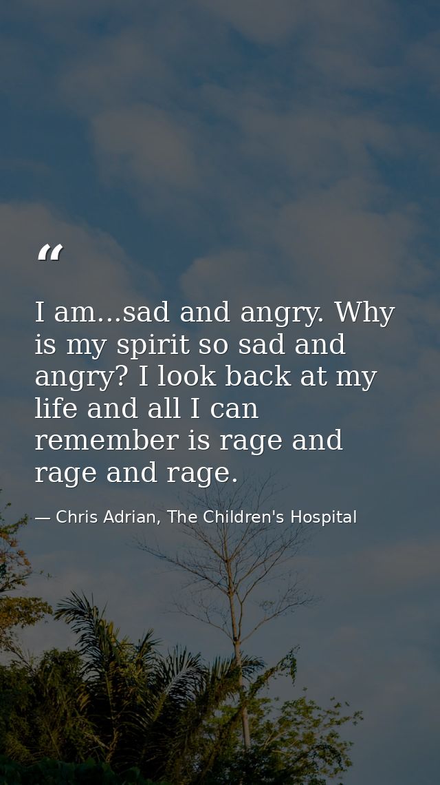 I am...sad and angry. Why is my spirit so sad and angry? I look back at my life and all I can remember is rage and rage  — Chris Adrian, The Children's Hospital
