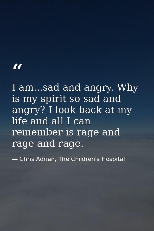 I am...sad and angry. Why is my spirit so sad and angry? I look back at my life and all I can remember is rage and rage  — Chris Adrian, The Children's Hospital