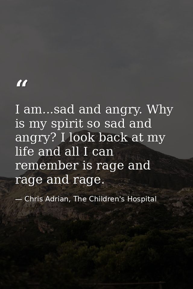 I am...sad and angry. Why is my spirit so sad and angry? I look back at my life and all I can remember is rage and rage  — Chris Adrian, The Children's Hospital