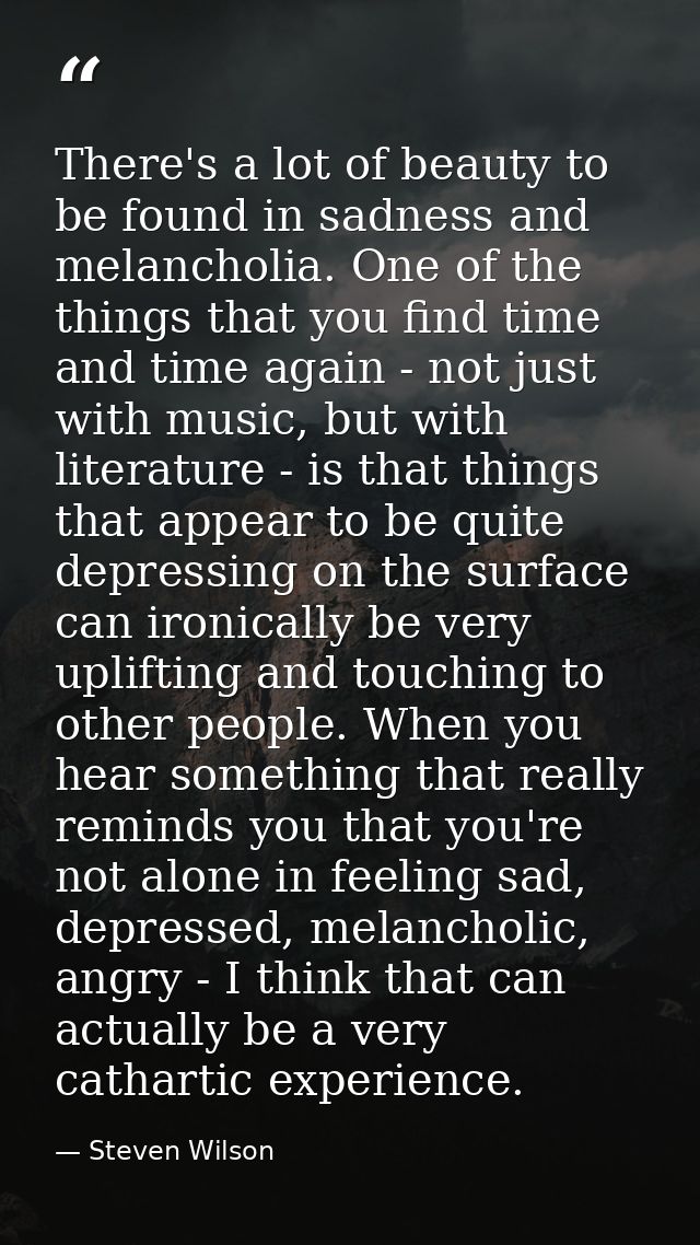 There's a lot of beauty to be found in sadness and melancholia. One of the things that you find time and time again - no — Steven Wilson