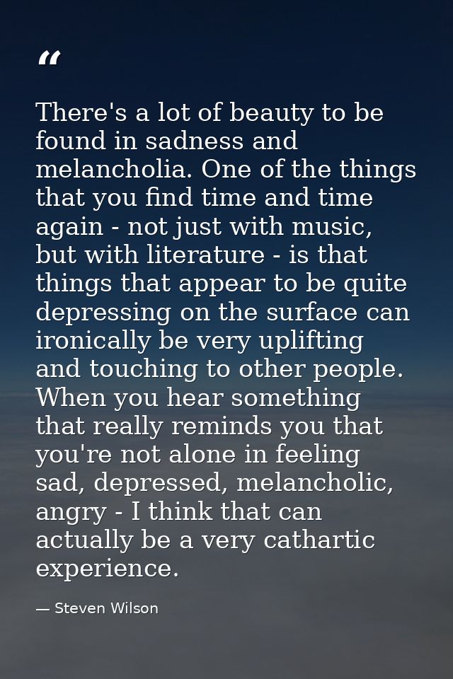 There's a lot of beauty to be found in sadness and melancholia. One of the things that you find time and time again - no — Steven Wilson