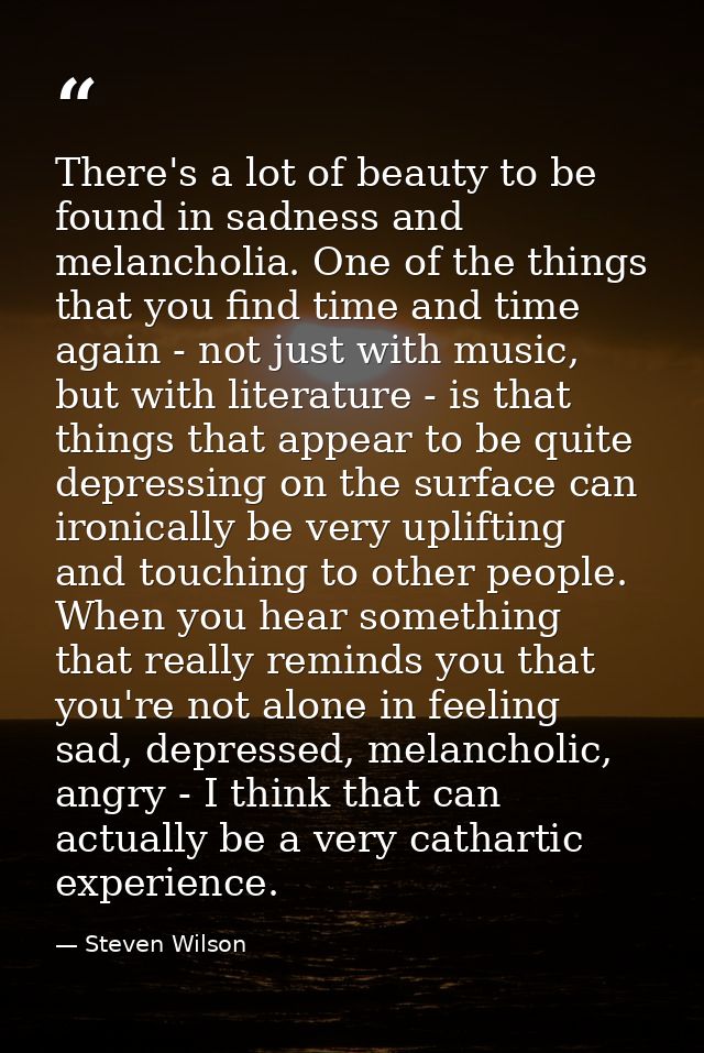 There's a lot of beauty to be found in sadness and melancholia. One of the things that you find time and time again - no — Steven Wilson