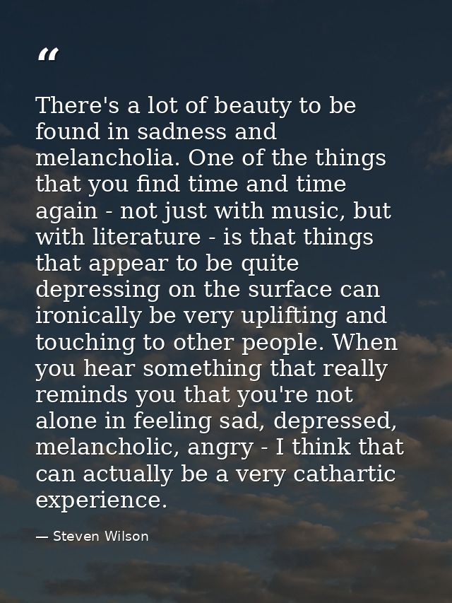There's a lot of beauty to be found in sadness and melancholia. One of the things that you find time and time again - no — Steven Wilson