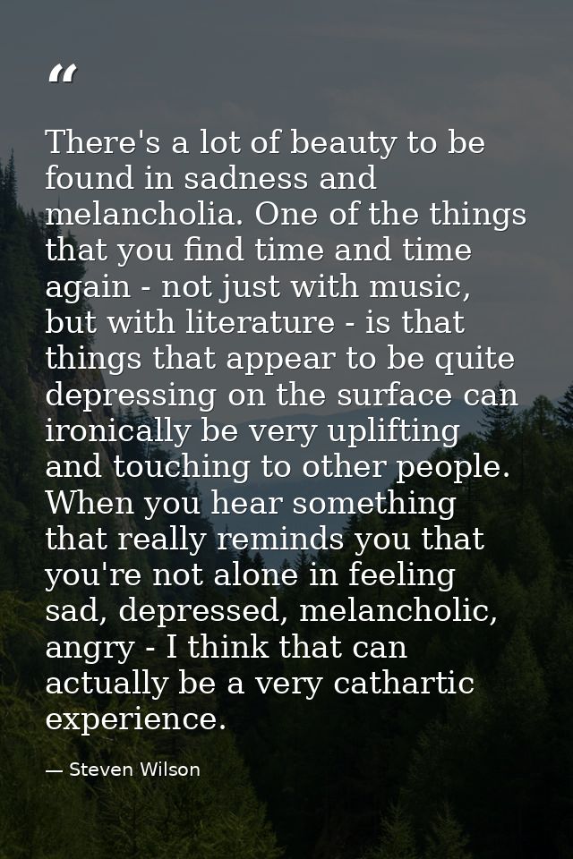 There's a lot of beauty to be found in sadness and melancholia. One of the things that you find time and time again - no — Steven Wilson