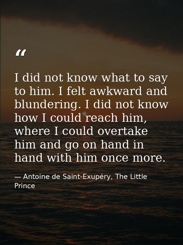 I did not know what to say to him. I felt awkward and blundering. I did not know how I could reach him, where I could ov — Antoine de Saint-Exupéry, The Little Prince