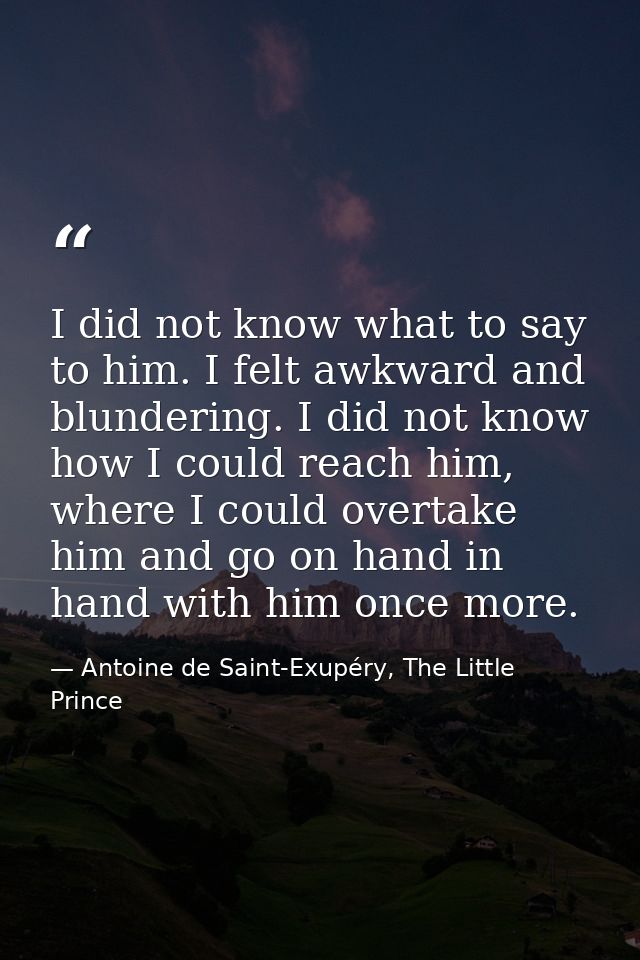 I did not know what to say to him. I felt awkward and blundering. I did not know how I could reach him, where I could ov — Antoine de Saint-Exupéry, The Little Prince