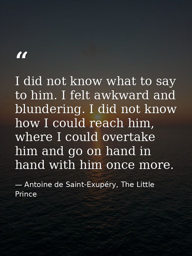 I did not know what to say to him. I felt awkward and blundering. I did not know how I could reach him, where I could ov — Antoine de Saint-Exupéry, The Little Prince