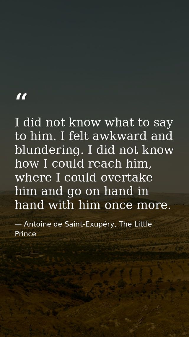 I did not know what to say to him. I felt awkward and blundering. I did not know how I could reach him, where I could ov — Antoine de Saint-Exupéry, The Little Prince