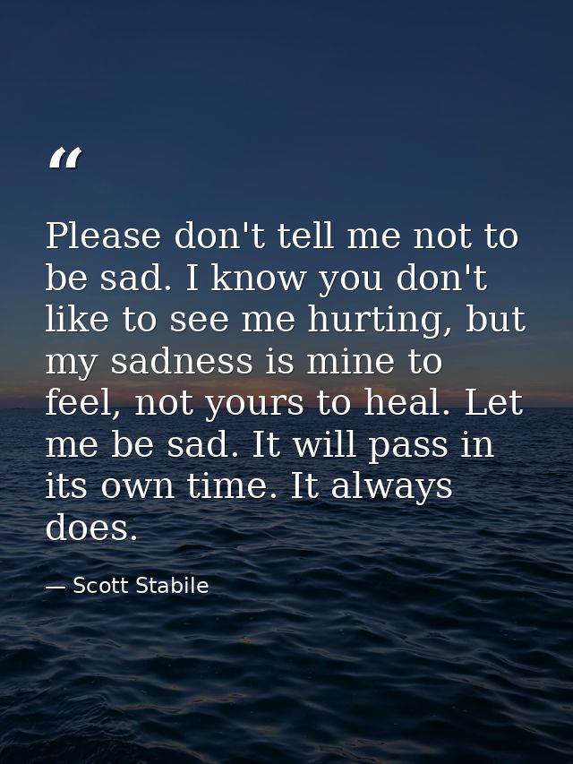 Please don't tell me not to be sad. I know you don't like to see me hurting, but my sadness is mine to feel, not yours t — Scott Stabile