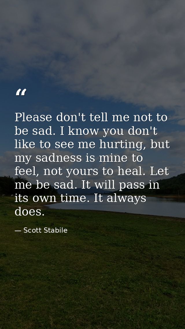 Please don't tell me not to be sad. I know you don't like to see me hurting, but my sadness is mine to feel, not yours t — Scott Stabile