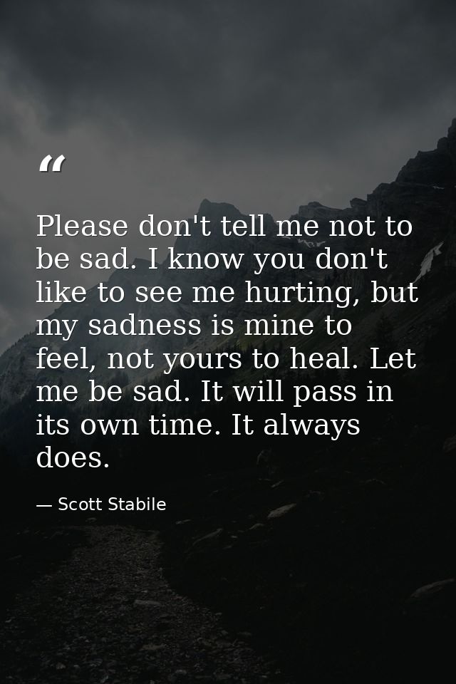 Please don't tell me not to be sad. I know you don't like to see me hurting, but my sadness is mine to feel, not yours t — Scott Stabile