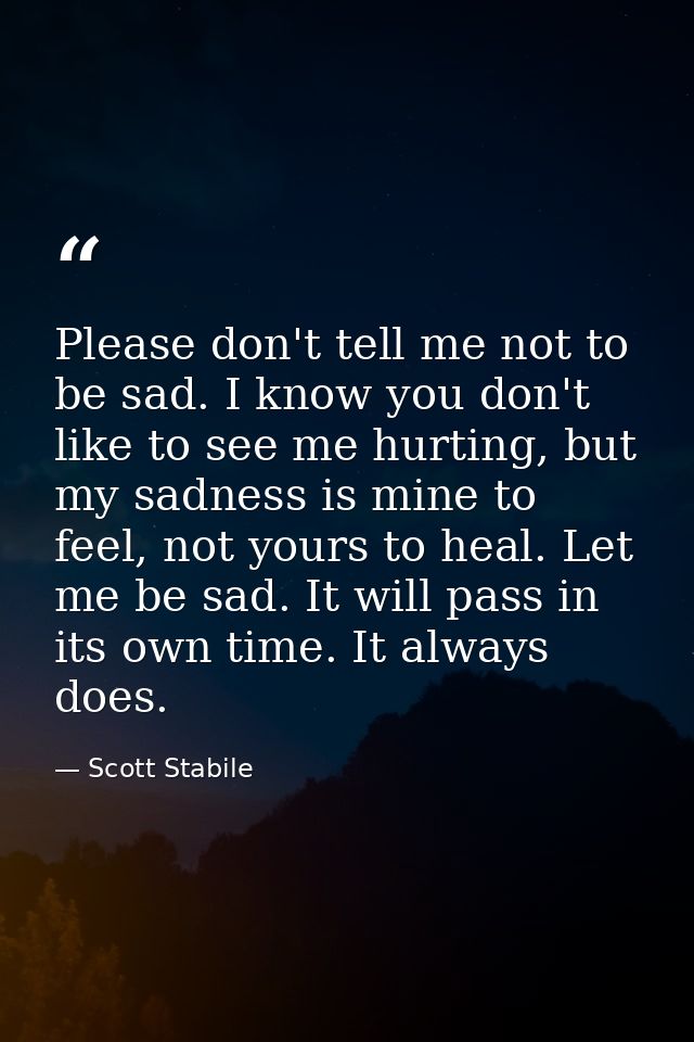 Please don't tell me not to be sad. I know you don't like to see me hurting, but my sadness is mine to feel, not yours t — Scott Stabile
